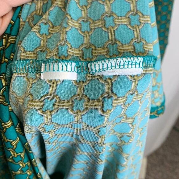 Michael Kors Jade Green Gold Chain Print Silky Knee Length Shift Dress Size S - Picture 6 of 11